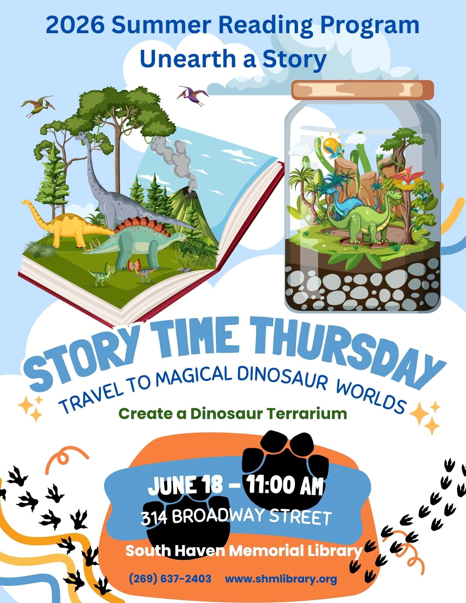 2026 srp story time thursday create a dinosaur terrarium 6 18 2026 flyer
