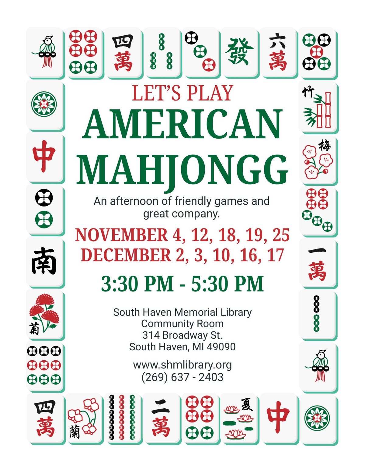american mahjongg nov & dec 2026 flyer