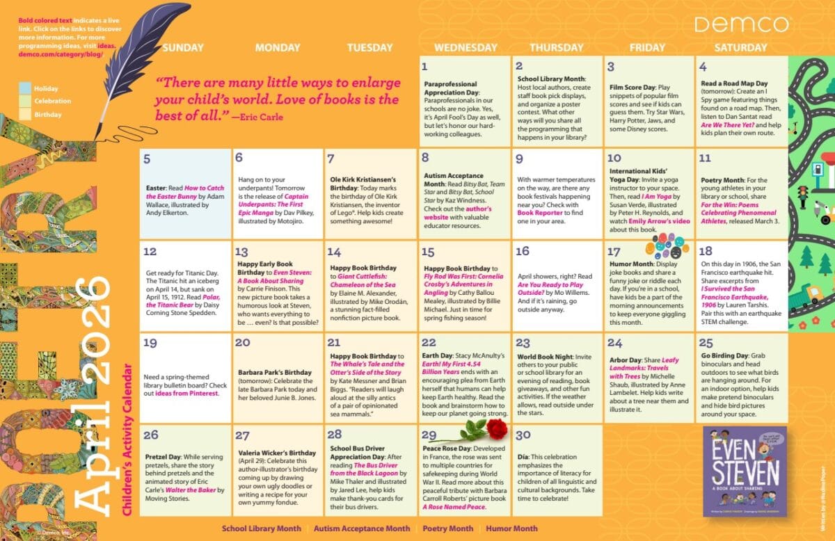 children's activity calendar apr 2026
