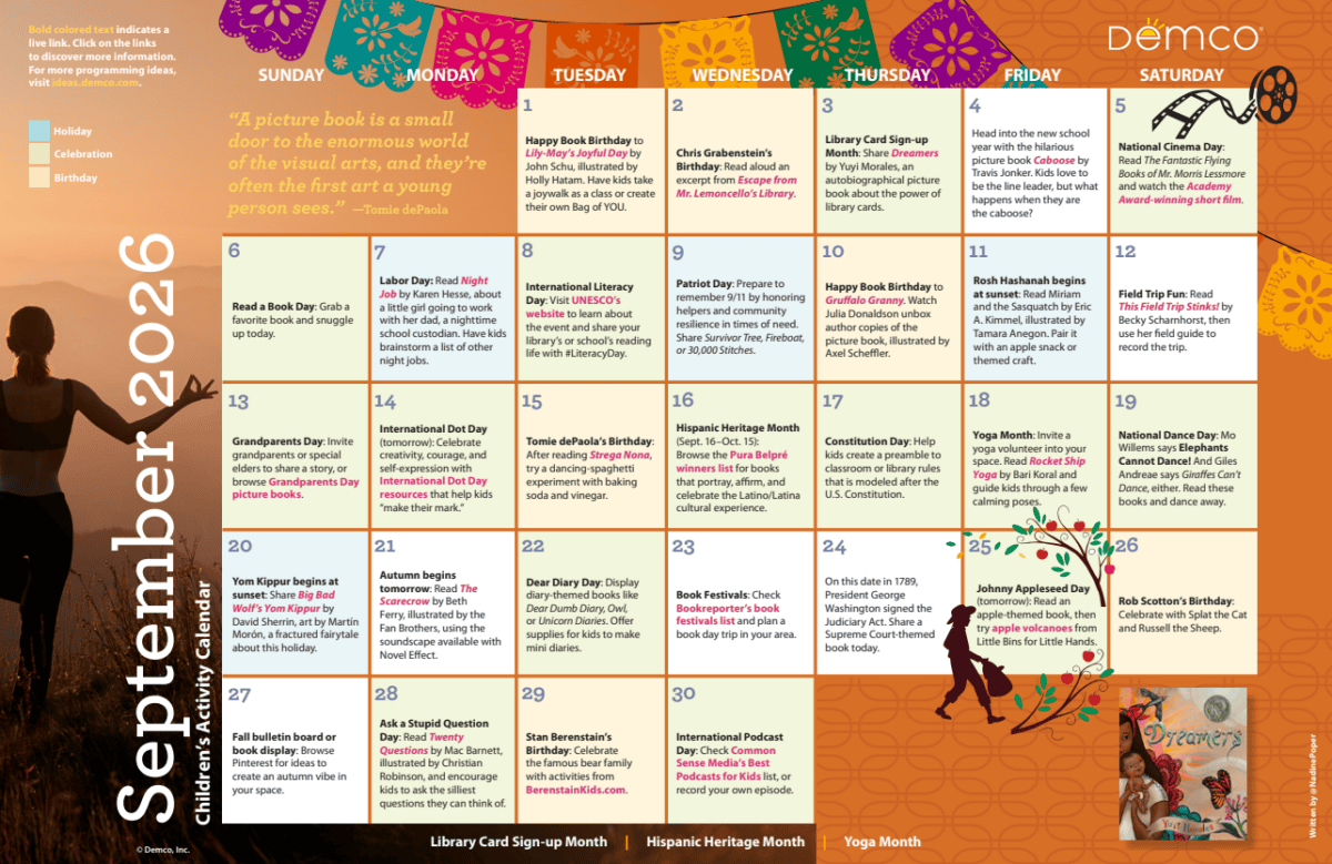 children's activity calendar sep 2026