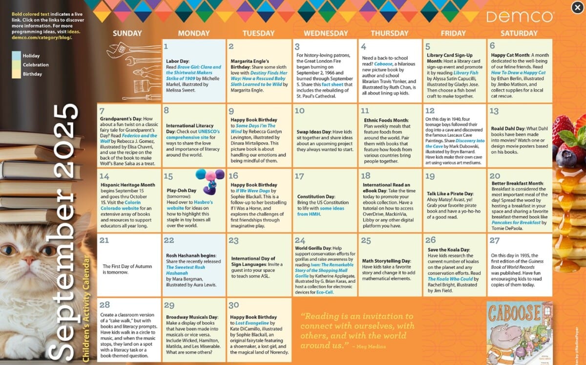 children's activity calendar sept 2025