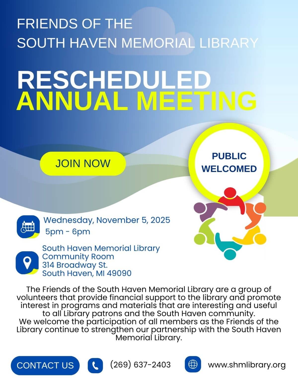 foshml annual meeting rescheduled 11 5 2025 flyer