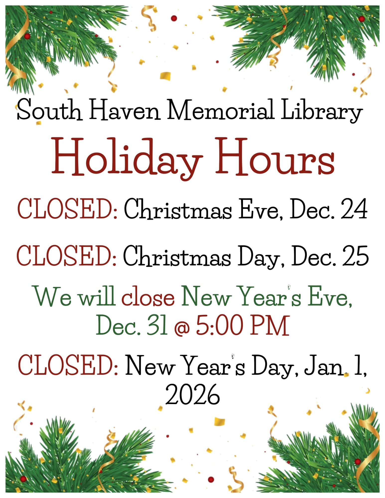 holiday hours