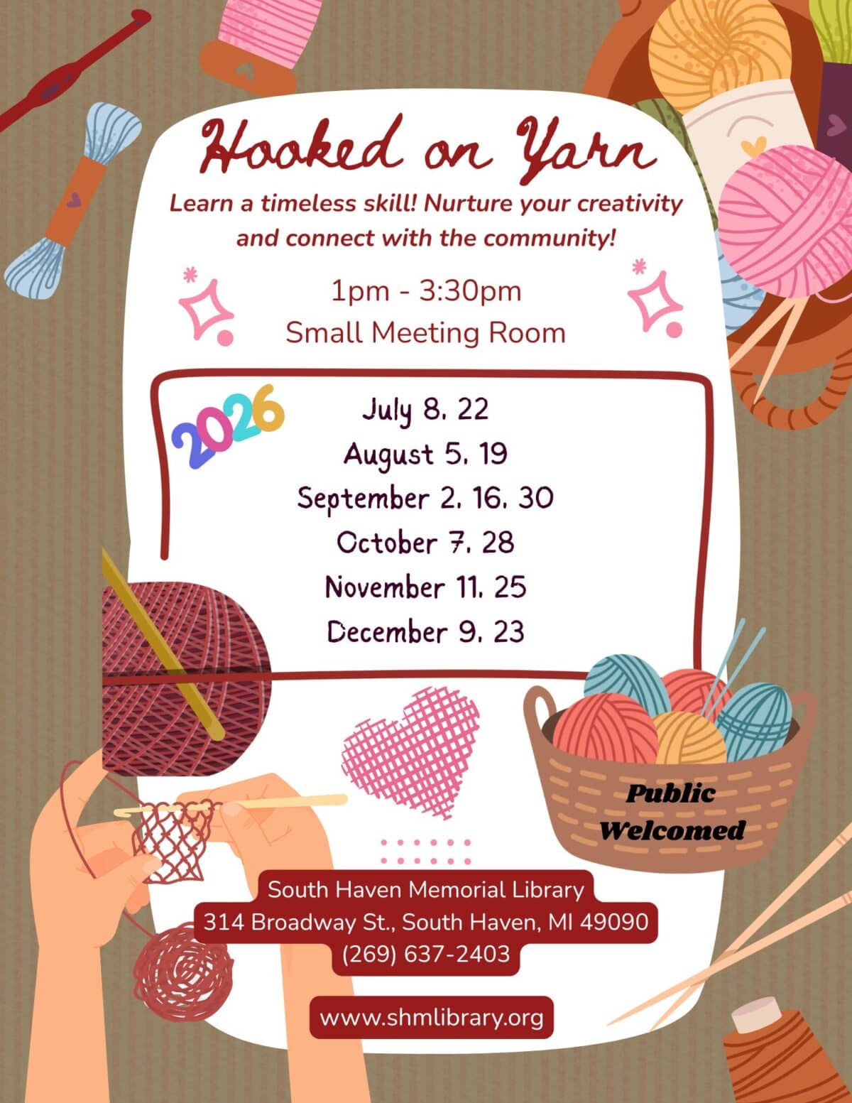 hooked on yarn july december 2026 flyer