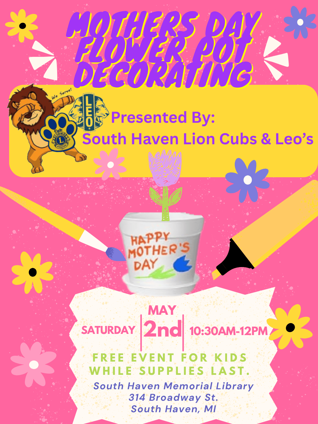 kids mothers day flower pot decorating