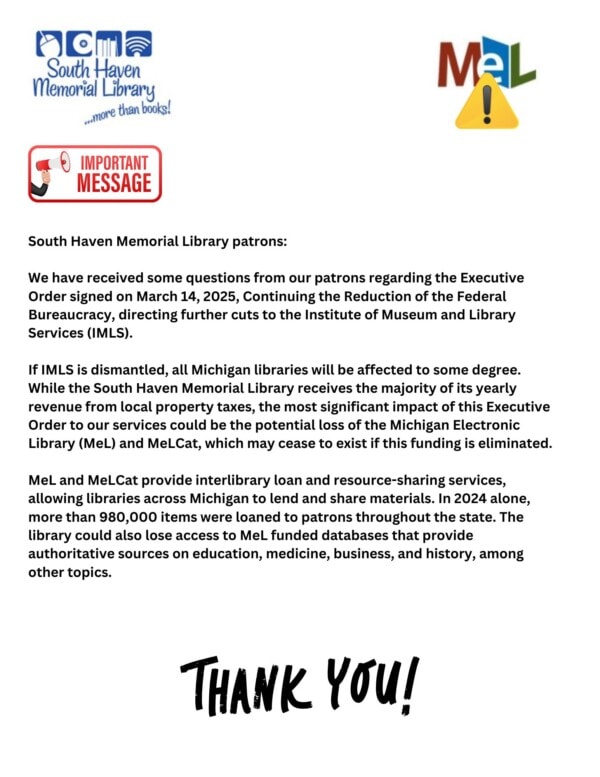 MeL (Michigan Electronic Library) Services | South Haven Memorial Library