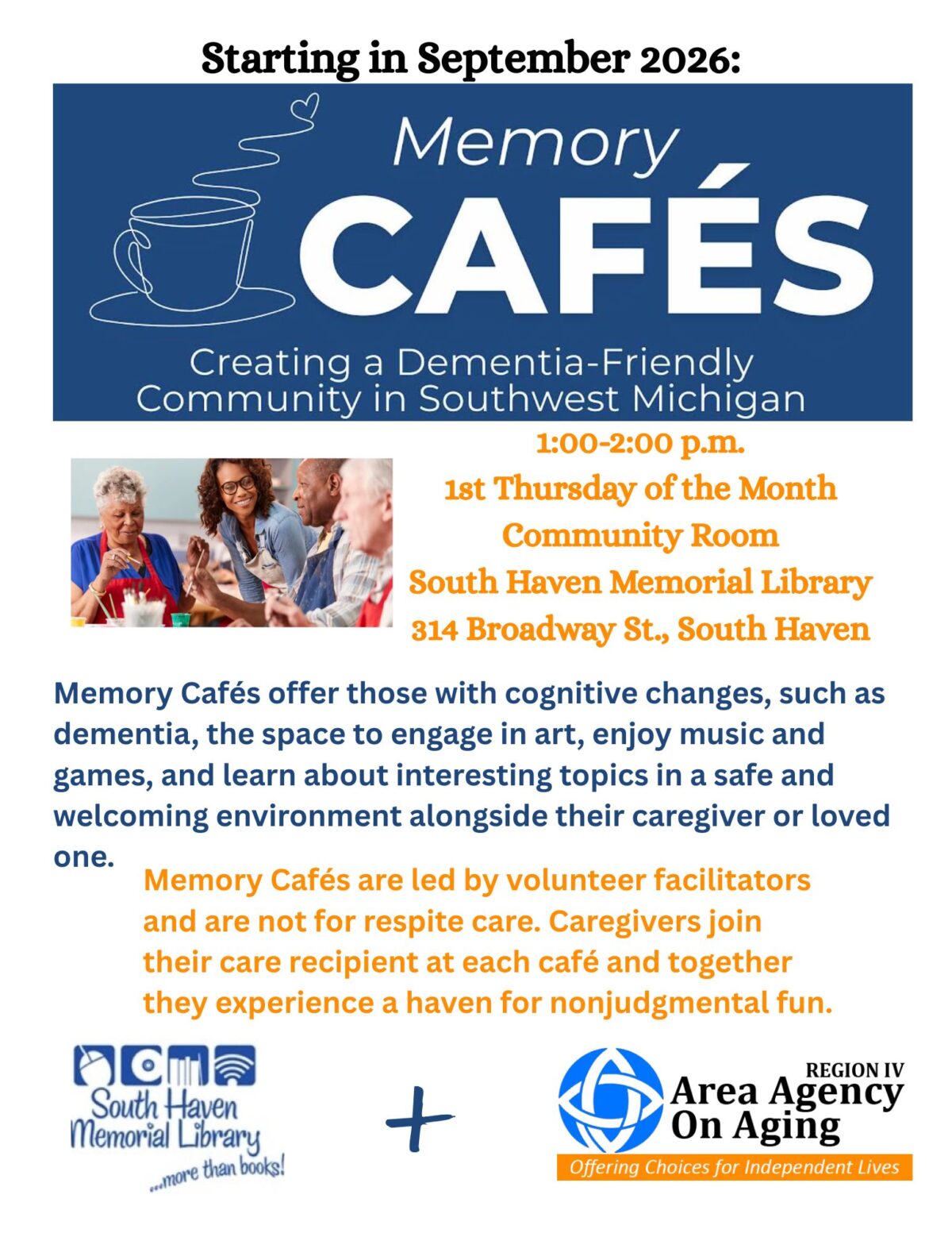 memory cafes 1st thursday sept 2026 dec 2026