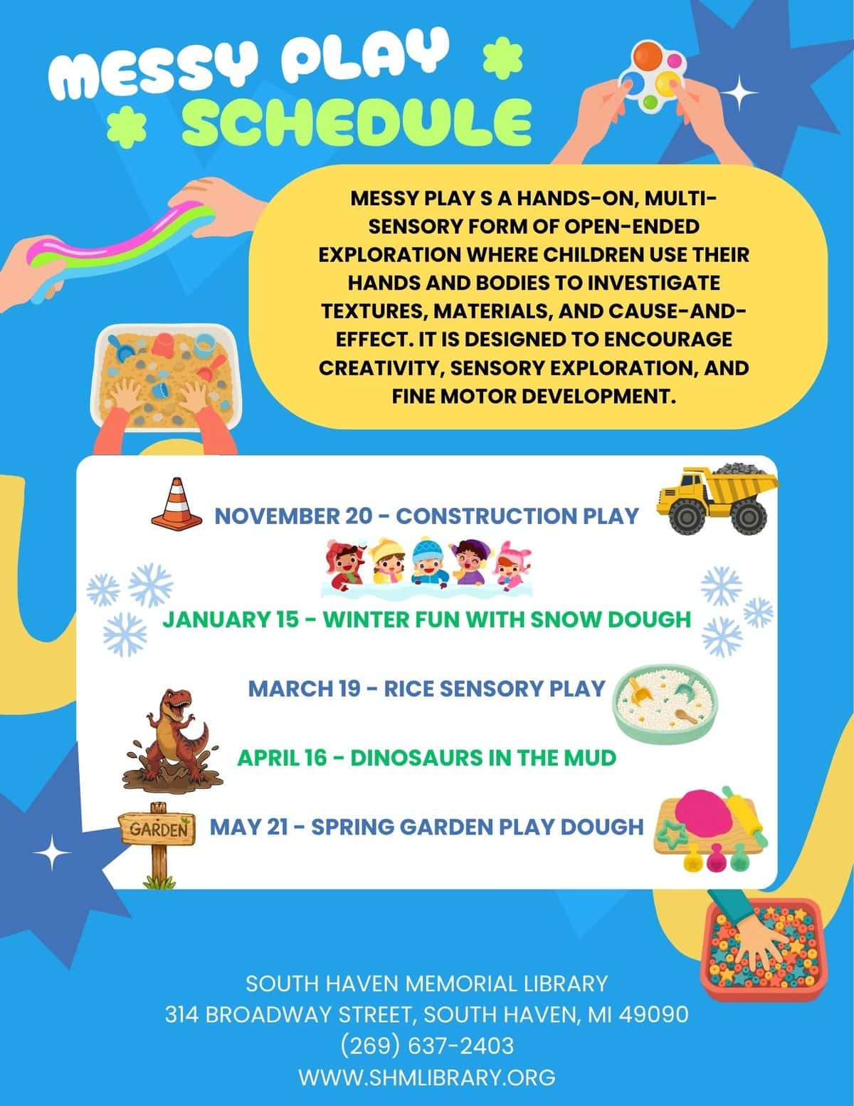 messy play schedule 2025 2026 flyer