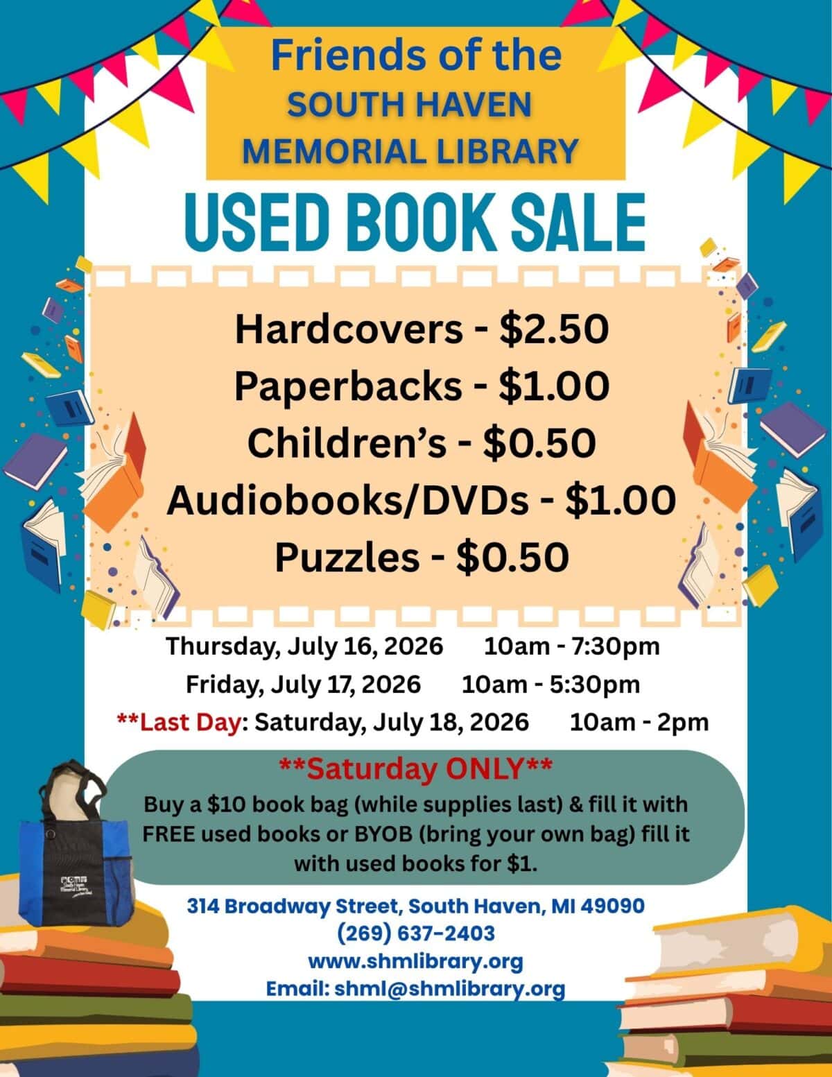 shml used book sale 2026 flyer