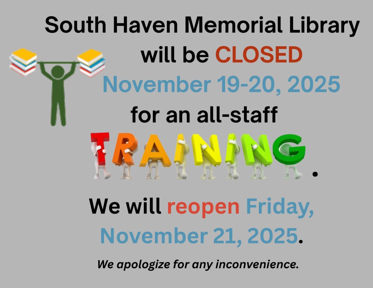 south haven memorial library closed staff training