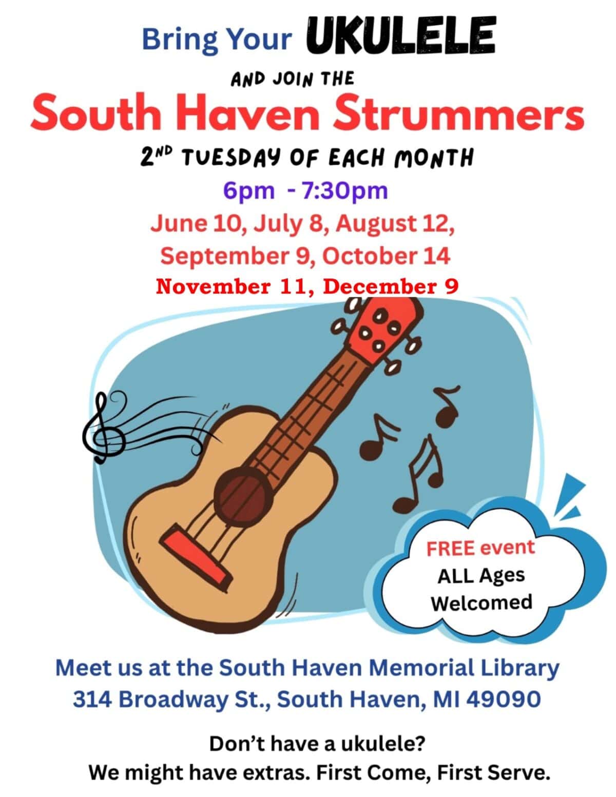south haven strummers nov 2025 dec 2025 flyer
