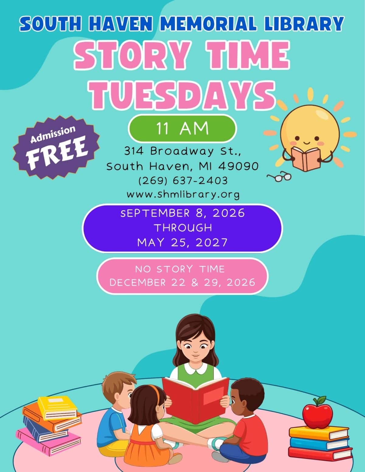 story time sept 8, 2026 may 25, 2027 flyer